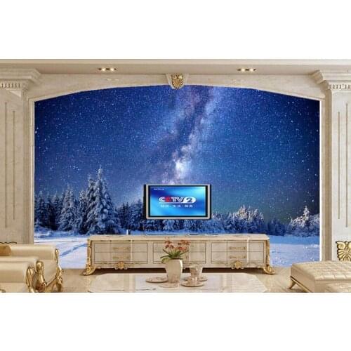 Custom 3d mural,Winter Forests Sky Stars Snow Fir Night Nature wallpapers,living room TV sofa background bedroom papel de parede