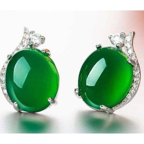 Real Agate Jewelry Stud Earrings for Women Silver S925 Round Simple Crown Jade Earrings Fine Valentine Jewelry 925 for Women