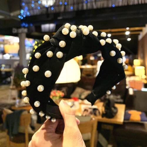 New Solid Color Headband Knot Hair Hoop for Women Simple Cotton Fabric Cross Pearl Girls Hairband Accessories