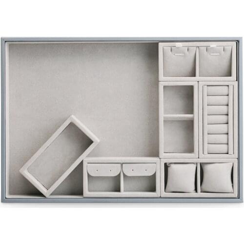 Oirlv Jewelry Display Tray Microfiber Jewelry Display Organizer Gray Ring Necklace Bracelet Storage Case for Jewelry Showcase