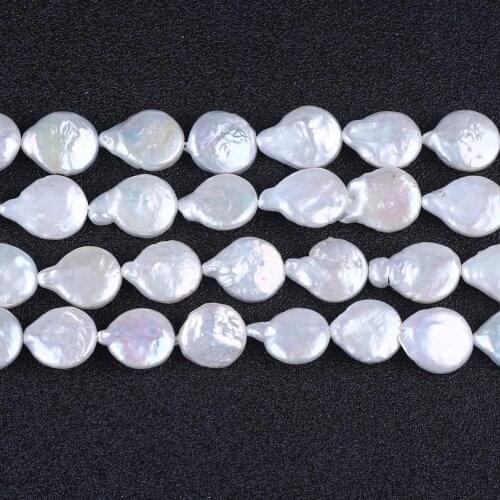 Wholesale 12-15mm White coin pearl Freshwater Pearl strand