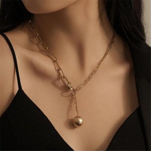 Korean Style New Trendy Y Shape Clavicle Chain Necklace Punk Handcuffs Lock Ball Pendant Necklace Fashion Womens Party Jewelry