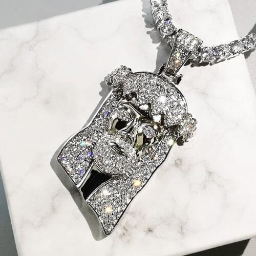 Bling Jesus Corolla Pendant Hip Hop Necklace With Tennis Chain Fashion CZ Stone Necklace For Man Women