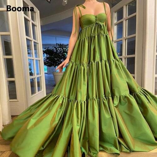 Booma Green Sweetheart Taffeta Prom Dresses Spaghetti Straps Empire Maxi Maternity Dresses 2021 Tiered A-Line Baby Shower Dress
