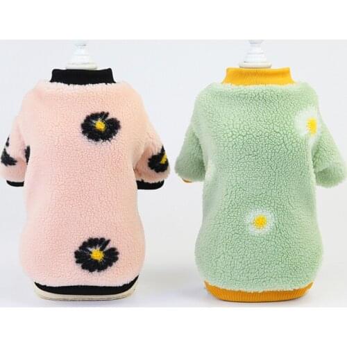 Dog Clothes Small Daisy Pattern Plush Clothes Cute Gog Costume Hoodies Clothes Autumn And Winter Warm Cotton Pug Sweatshirt