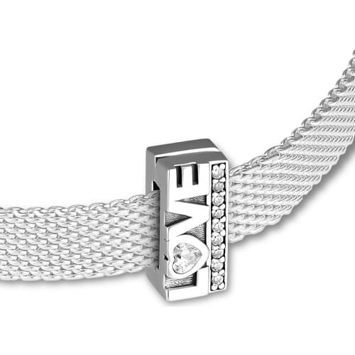 Reflexions Love Clip Charm Fandola CKK 925 Sterling Silver Fits for Silver Reflexion Bracelet Jewelry Making for Women ,Blue CZ