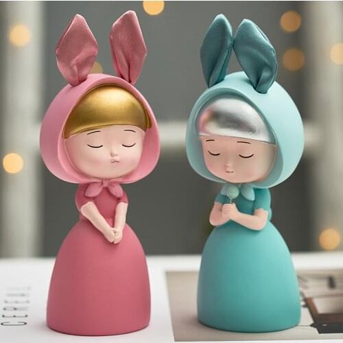 Northern Europe girl rabbit Statue 3D Dreamland Resin Crafts Art Decor For Home Car Table Ornament Kids Christmas birthday Gift