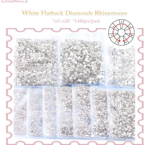 1.3-4.0mm 4SeaSon Glass Rhinestones Flatback (ss3,4,5,6,8,10,12,16) Pure White& AB Decors Nail 3D Diamonds Colorful Stone 1440pc