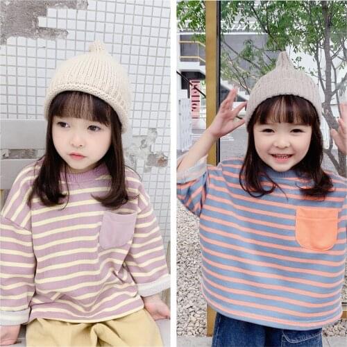Toddler Girls Sweatshirts Korean Casual Cotton Long Sleeve Stripe Hoodies for Baby Girl Kids Clothing Child Tops Autumn 2020