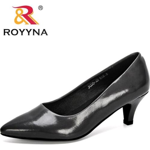 ROYYNA 2020 New Designers Microfiber Pointed Toe Pumps Women Dress Heels Boat Shoes Ladies Shadow Wedding Shoes Zapatos Mujer