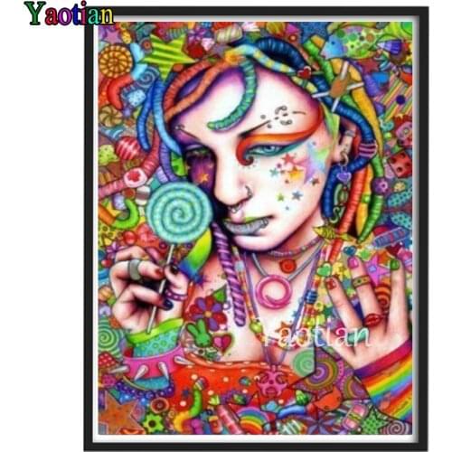 Street Graffiti Art Diamond Embroidery Woman and lollipop DIY Full Square Diamond Painting Rhinestone Cross Stitch Needlework