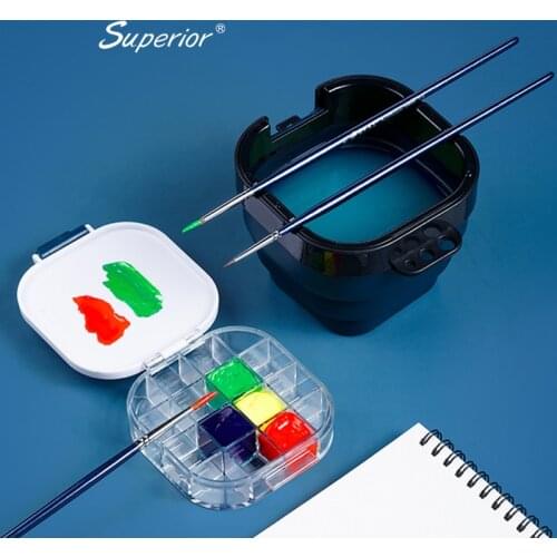 Superior 16Grids Folding Moisturizing Paint Storage Box Palette Wash brush bucket Pot for Watercolor Oil Painting Art Supplies