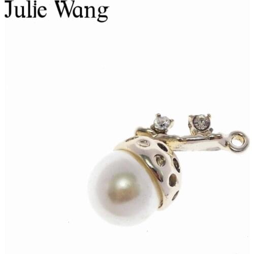 Julie Wang 5PCS Gold Alloy+Pearl Rhinestone Acorn Charms For Neckalce Pendant Earrings Findings DIY Jewelry Making Accessory