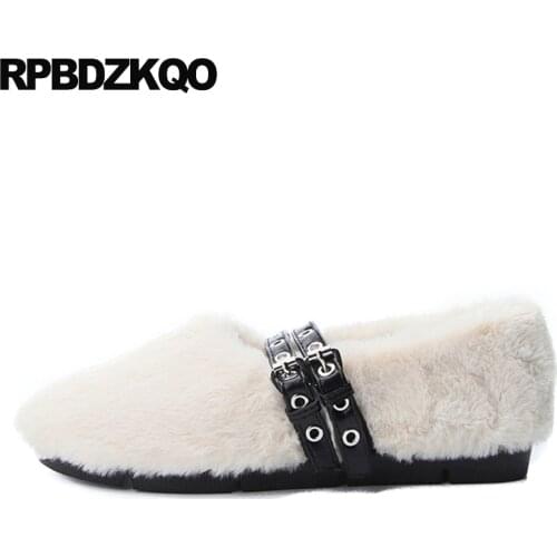 Metal fur women round toe designer winter comfortable chinese rubber sole slip on cheap shoes china fashion ladies flats 2019
