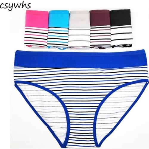 CSYWHS Cotton Underwear Women Panties Plus Size Briefs for Girls High Waist Striped Printing Panty Sexy Briefs Lingerie 6pcs/lot