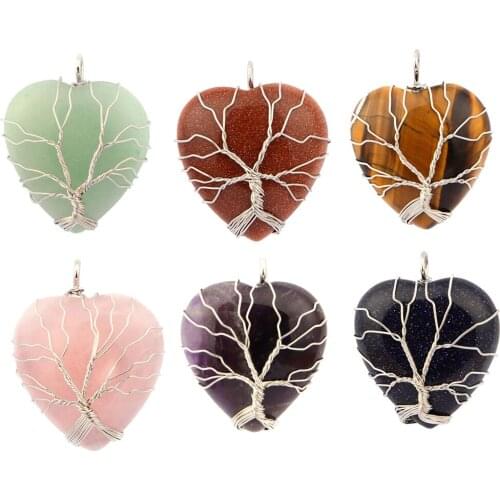 1 Piece Heart Shaped Stone Pendants Charms Crystal Beads for DIY Necklace Jewelry Making, 38 x 30mm