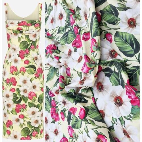 145cm Width Fashion Sicily Rose Flower Cotton Or Imitation Silk Satin Or Chiffon Fabric For Woman Summer Dress Blouse DIY Sewing