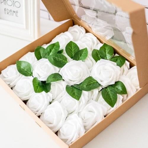 25Pcs 8CM Artificial Roses Flower Heads PE Foam Bride Bouquet Flowers Vase For Wedding Party Decor Scrapbooking Cake DIY Flowers