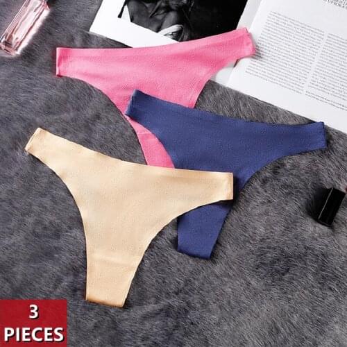 3PCS Solid Color Sexy Seamless Women Thong Underwear Female Low-Rise G-String Panties Breathable Cotton Crotch Briefs Lingerie