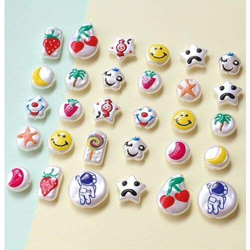50pcs/lot Smiley Lollipop Clown pattern print irregular shape Straight hole beads diy jewelry earring/bracelet accessory