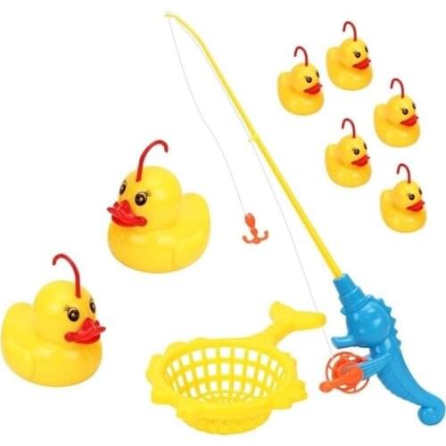 9pcs/set Kids Fishing Toy Fishing Ducks Set Swimming Pool Bathing Water Game Interactive Toys For Children Gifts