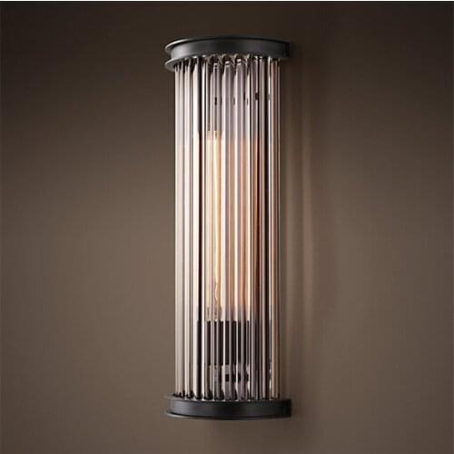 American Retro Semi-circular Glass Stick Wall Lamps Bedroom Living Room Study Room Bathroom Black Sconces Wall Lights Fixtures