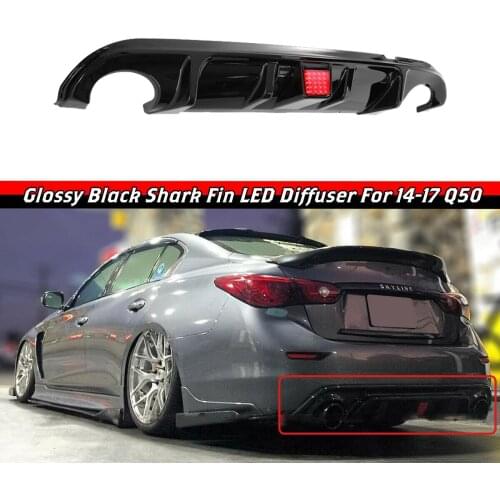 Car Rear Bumper Shark Fin Diffuser Spoiler with Light for Infiniti Q50 2014-2017 Car Modification Rear Body Lip Kit Carbon Fiber