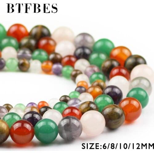 BTFBES AAA Red Green Crystal Tigers eye Multi Beads Natural stone 6 8 10 12mm Round Loose beads For DIY Making Bracelet Jewelry