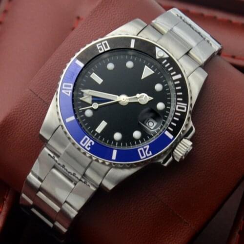 40mm Watch GMT Mens Mechanical Automatic Winding Black Sterile Dial Ceramic Bezel Oyster Bracelet