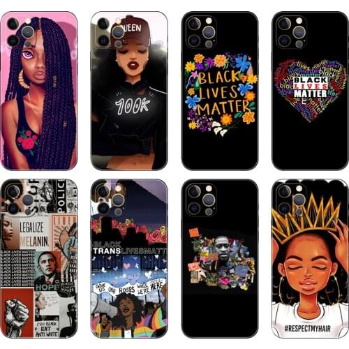 Black tpu case for iphone 5 5s se 2020 6 6s 7 8 plus x 10 XR XS 11 12 mini pro MAX back cover Black lives matter