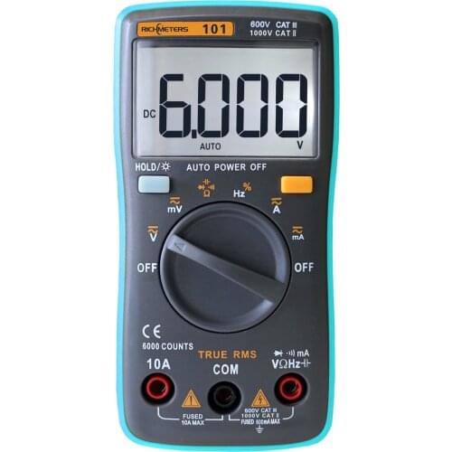 RM101 Auto Range Digital Multimeter 6000 counts Backlight Large Screen Buzzer Protection AC DC Ammeter Voltmeter Ohm Portable