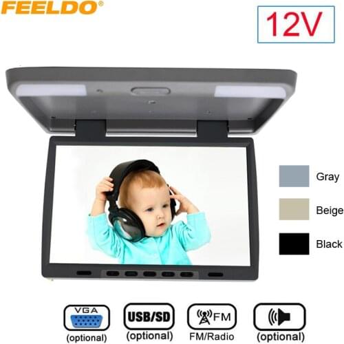 DC12V 15.4" Inch Car/Bus TFT LCD Roof Mounted Monitor Flip Down Monitor 2-Way Video Input HDMI-compatible/ VGA/USB SD/FM/Speaker