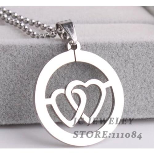 Two hearts pendant necklaces bead chain men women 316L Stainless Steel necklace wholesale