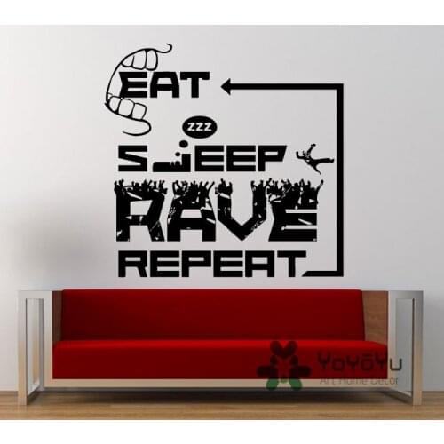 Eat Sleep Rave Repeat Electronic Dance Wall Decal Music Plur Club Wall Sticker Vinyl Mural Bedroom Home Decor muursticker NY-101