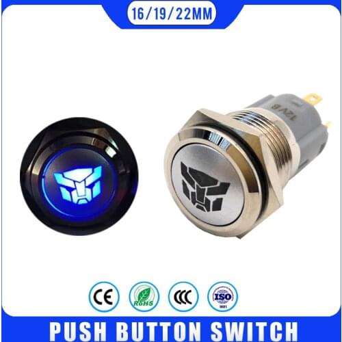 16mm 19mm 22mm locking fixation car custom Power push button switch 3V 5V 12V 24V 220V LED light Car Start Speaker Bell Horn