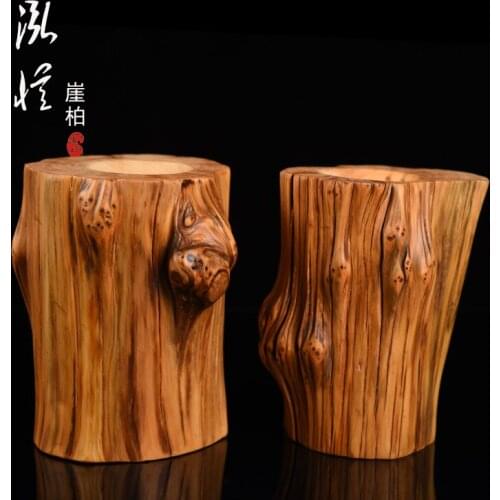 Taihang Cypress Pen Container, Aging Wooden Pen Holder, Desk Organizer
