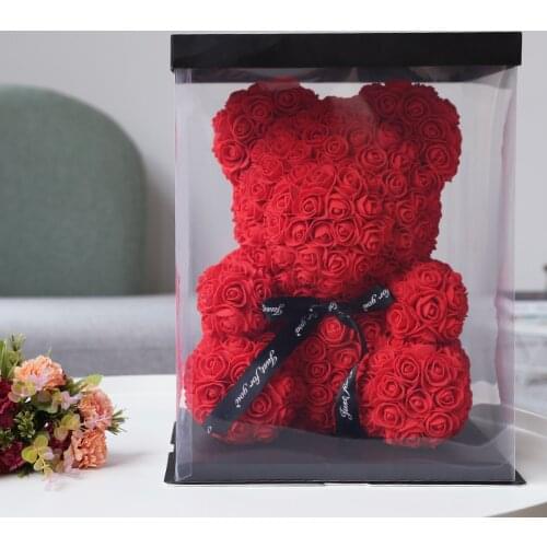 DIY 25 cm teddy rose bear with box artificial PE flower bear rose Valentines Day for girlfriend women wife mothers day gift