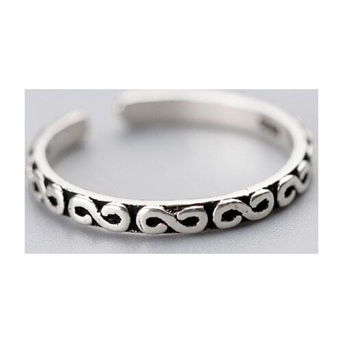 MloveAcc 925 Sterling Silver Retro Thai Silver Letter S Pattern Rings for Women Men Vintage Simple Compact Open Ring Adjustable