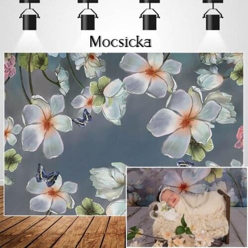 Mocsicka White Flower Butterfly Photography Backdrops Floral Newborn Baby Birthday Portrait Photo Props Studio Booth Background