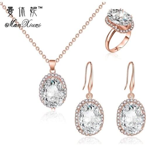 2018 parure bijoux femme Fashion Jewelry Sets Cubic Zircon Statement Necklace & Earrings Rings Wedding Jewelry for Women Gift
