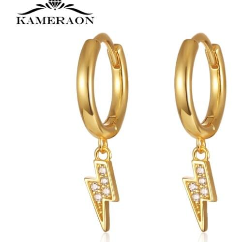 Real S925 Silver Fashion Cubic Zircon Lightning Bolt Hoop Earrings Classic Geometric Dangle Ear Rings for Women Girls Jewelry