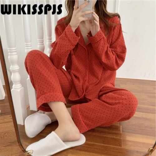 WIKISSPJS Spring and Autumn New Womens Pajamas Comfortable Leisure Home Suit Bedroom Set Sleepwear Women Pajama Set Women