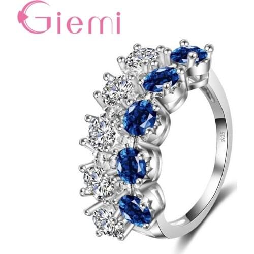 New Arrival Fashion 925 Sterling Silver Wedding Rings White & Blue Crystal Engagement Jewelry Accessories Ring