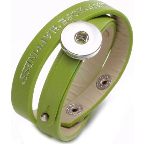 New Arrivals Green PU Leather DIY Lucky Armband Snap Bracelet 18mm Snap Button Jewelry For Snap Jewelry SZ0479n