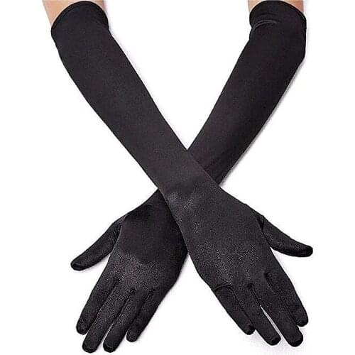 One pair Classic Adult Opera/Elbow/Wrist Stretch Satin Finger Long Gloves Women Flapper handwear Gloves Matching Costume gloves