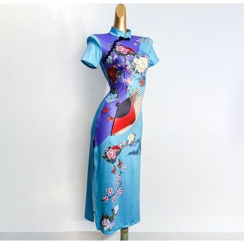2021 New DL579 Floral China Design Short Sleeve Latin Dance Dress Dancing Performance Women Dress for Ballroom Samba Tango
