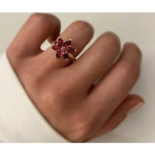 Silverlina Silver Red Lotus Flower Ring