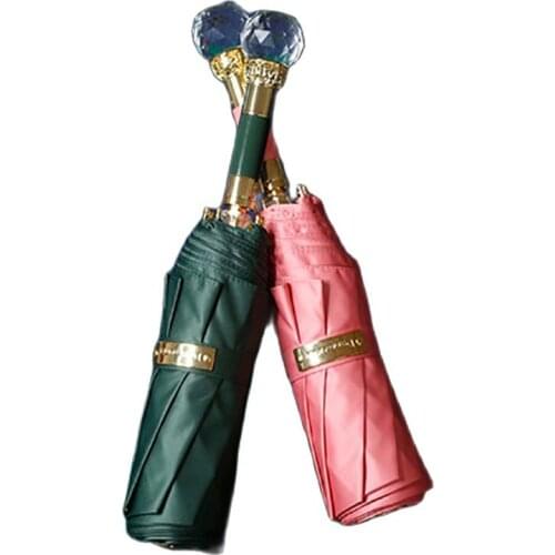 Crystal Head Folding Umbrella Womens Parasol Sunny Umbrella Rain Women Ladies Windproof Luxury Pongee Parapluie Gift Idea SY334