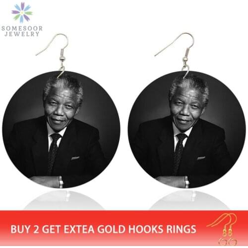 SOMESOOR Black History Hero Famous Leader African Wooden Drop Earrings Afro President Mandela Painted Wood Jewelry As Women Gift