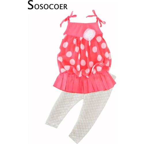SOSOCOER New Flower Kids Girl Clothes Sets Polka Dot Suspenders Floral Tops+Lace Short Pants Cute Princess Girls Clothing Set